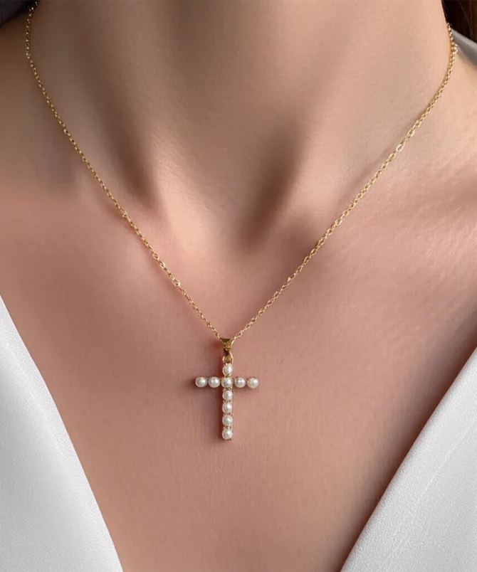 Pearly Cross Halskette – Bild 2
